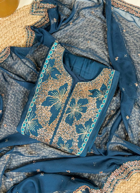 Nnk3034 Roman Silk Embroidery Work Top With Bottom Dupatta Online Wholesale